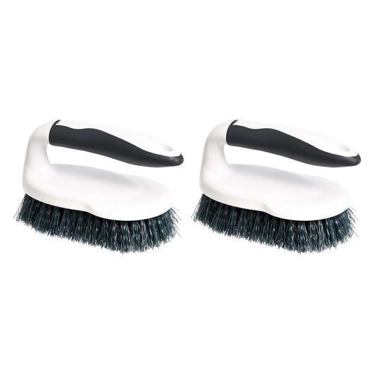 Amazon Basics All Purpose Rectangular Scrub Brush, Hard Bristle, Stiff Bristles, Sturdy, Ergonomic Long Handle, Durable, 2-Pack, White & Black