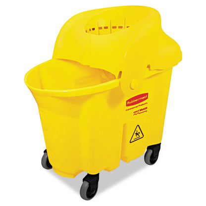 Rubbermaid Commercial 35Qt WaveBrake 2.0 Side-Press Mopping Bucket and Wringer with Foot Pedal Drain, Yellow, for Professional/Industrial/Business Heavy-Duty Floor Cleaning/Mopping