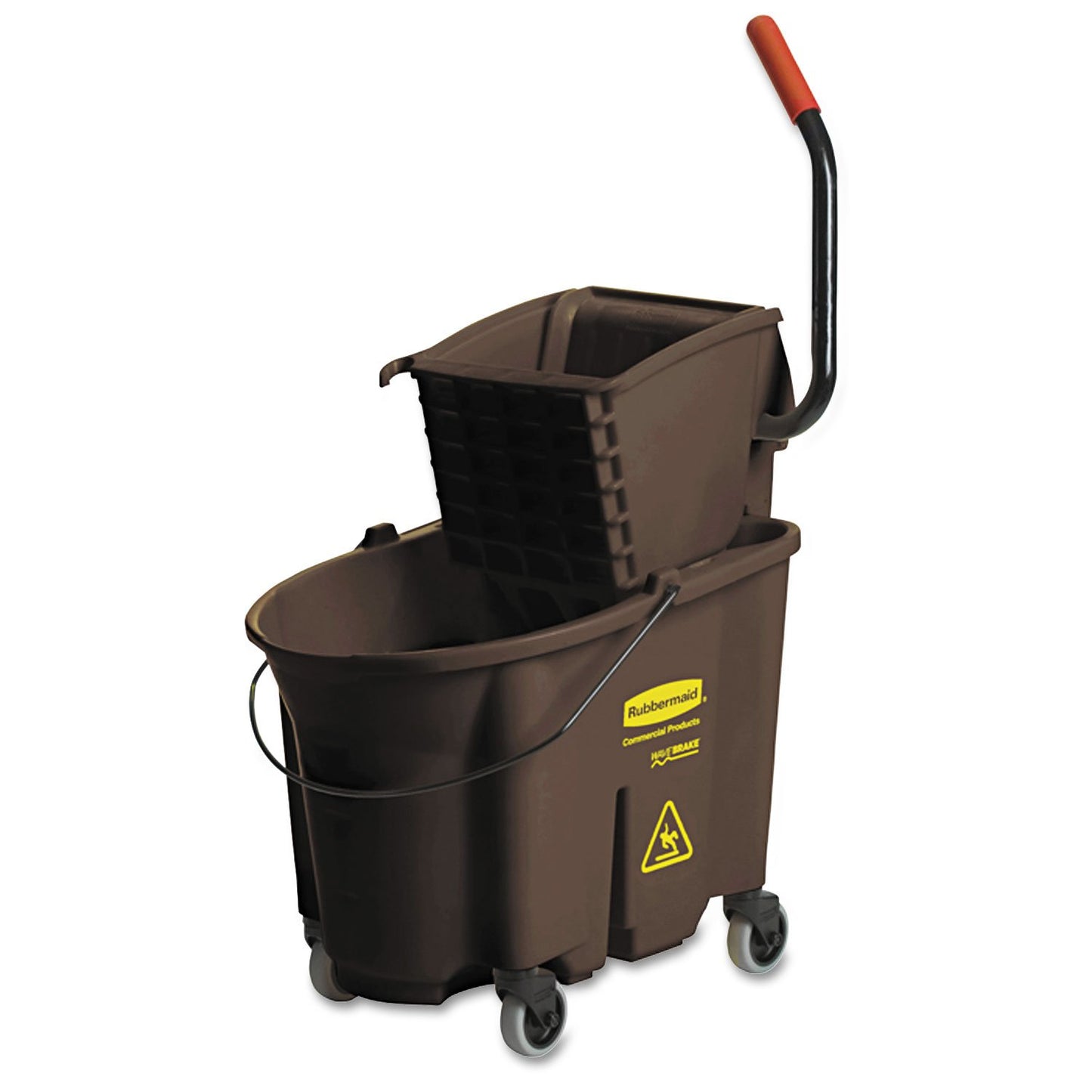 Rubbermaid Commercial Products WaveBrake 35 QT Side-Press Mop Bucket and Wringer Combo on Wheels Red for Heavy-Duty Floor Cleaning