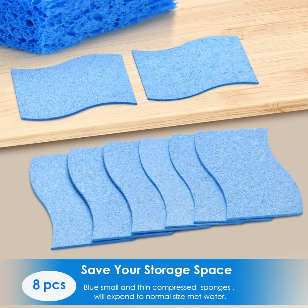 8PCS Dish Sponges Kitchen, Premium Blue Dish Washing Kitchen Sponge, Compressed Cleaning Sponges for Cleaning Kitchen and Bathroom, Non Scratch Scrub Sponge, Cleans Quickly and Well