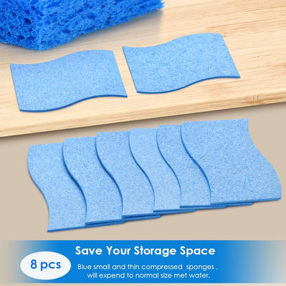 8PCS Dish Sponges Kitchen, Premium Blue Dish Washing Kitchen Sponge, Compressed Cleaning Sponges for Cleaning Kitchen and Bathroom, Non Scratch Scrub Sponge, Cleans Quickly and Well