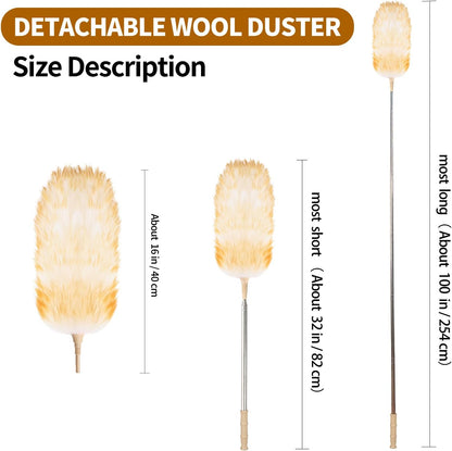 Extendable Cleaning Duster,66.9Inch Telescoping Feather Dusters with Stainless Steel Extension Pole for Cleaning High Ceiling Fan, High Ceilings,Furniture