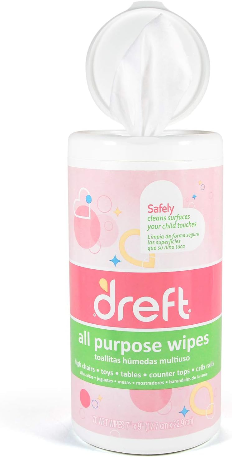 Dreft Multi-Surface All-Purpose Gentle Cleaning Wipes for Baby Toys, Car Seat, High Chair & More, 70 Count, Pack of 2