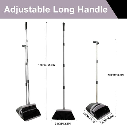 Broom and Dustpan Set, Long Handle Lightweight Dustpans with Broom Combo for Home, Indoor&Outdoor Sweeping for Home Room Kitchen Office Lobby (Charcoal)