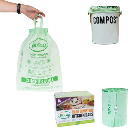 3 Gallon Compostable Food Scrap Bags by BioBag, 100 Count, BPI Certified, Meets ASTM D6400 Standards, Made in USA, Kitchen Trash Bin Liners
