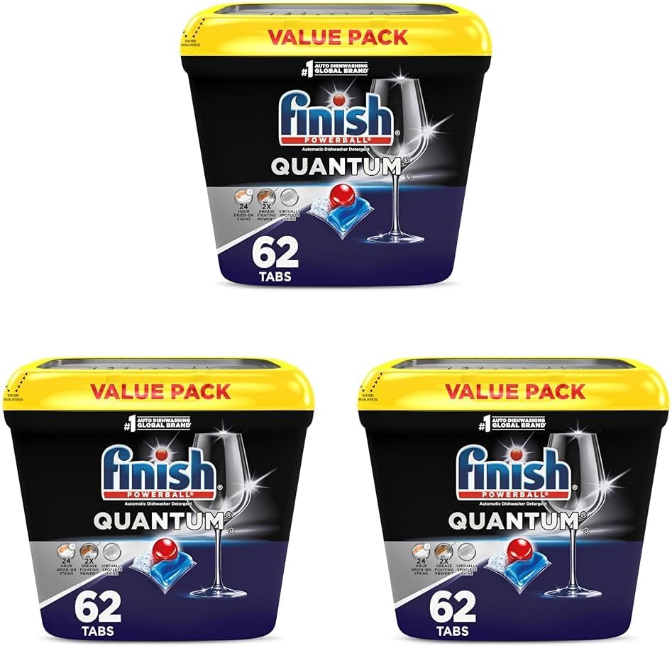 Finish Quantum Dishwasher Pods, No Pre-Rinse Dishwasher Detergent Soap Removes 24HR Dried-On Stain and Grease, Leaving a Virtually Spotless Shine, 22 Count