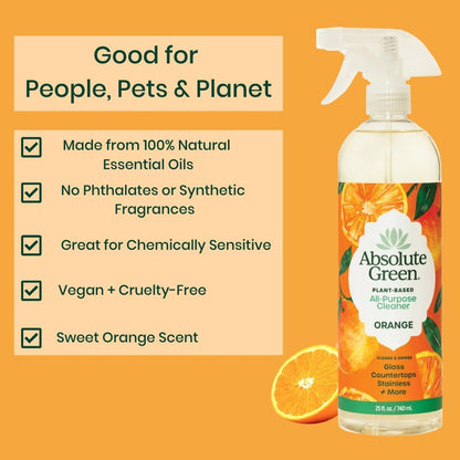 Absolute Green All Purpose Cleaner Spray, Non-Toxic, Kitchen, Bathroom, Countertop, Windows, Safe around Kids and Pets, Natural Peppermint Scent, 25 oz (1 Pack)