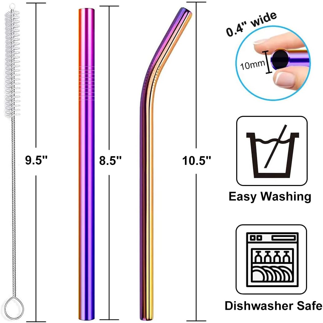 Vinaco Stainless Steel Smoothie Straws, 0.4'' Extra Wide Reusable Metal Drinking Straws for Milkshake, Smoothie, Beverage, Set of 4 with 1 Cleaning Brush