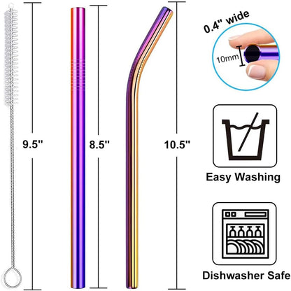 Vinaco Stainless Steel Smoothie Straws, 0.4'' Extra Wide Reusable Metal Drinking Straws for Milkshake, Smoothie, Beverage, Set of 4 with 1 Cleaning Brush