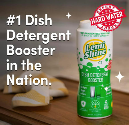 Lemi Shine Natural Dish Detergent Booster - Hard Water Stain Remover - Multi-Use Citric Acid Cleaner - 24 oz (2 Pack)
