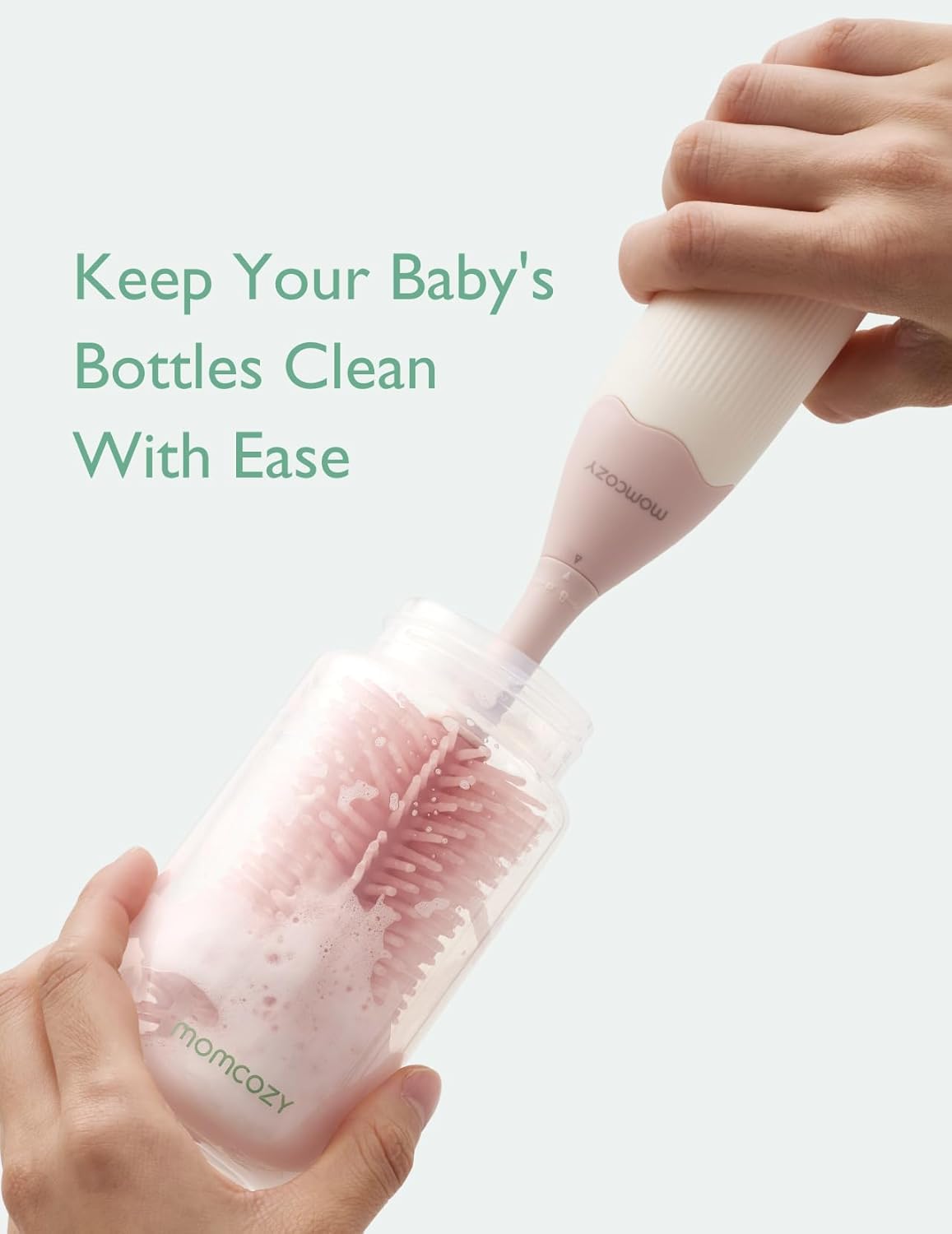 Momcozy Bottle Brush Set - Baby Bottle Cleaner Kit with Silicone Brush, Nipple Brush, Straw Brush, Soap Dispenser, Drying Rack - 7 in 1 Bottle Cleaning Tool for Home and Travel, Green