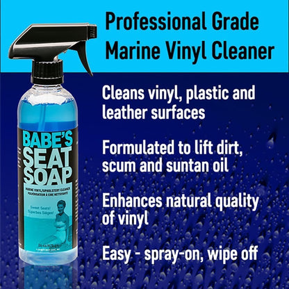 Babe’s Seat Soap – Marine Vinyl, Plastic & Leather Cleaner for Boat Seats – Cleans, Conditions & Protects Upholstery from Suntan Oil & Dirt - 1 Pint/Spray