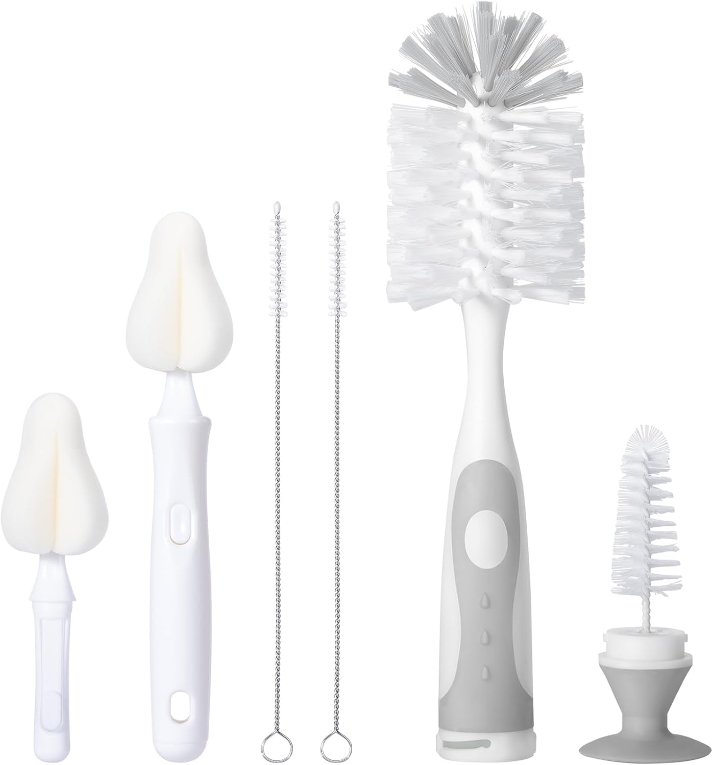 CAREBABYMORE Baby Bottle Brush Set with Nipple Cleaner and Suction, 10.2" Cleaning Brush and 6.5" Sponge Bottle Brush with A Replacement Brush Head and Two 6.7" Straw Brushes, Pack of 5 (Green)