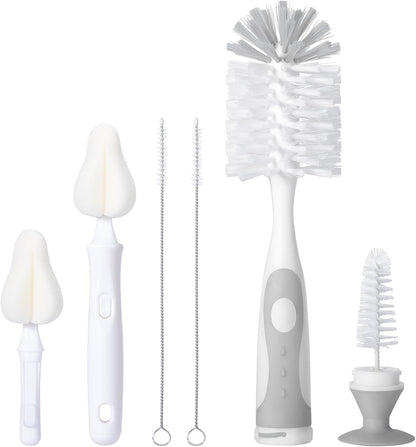 CAREBABYMORE Baby Bottle Brush Set with Nipple Cleaner and Suction, 10.2" Cleaning Brush and 6.5" Sponge Bottle Brush with A Replacement Brush Head and Two 6.7" Straw Brushes, Pack of 5 (Green)