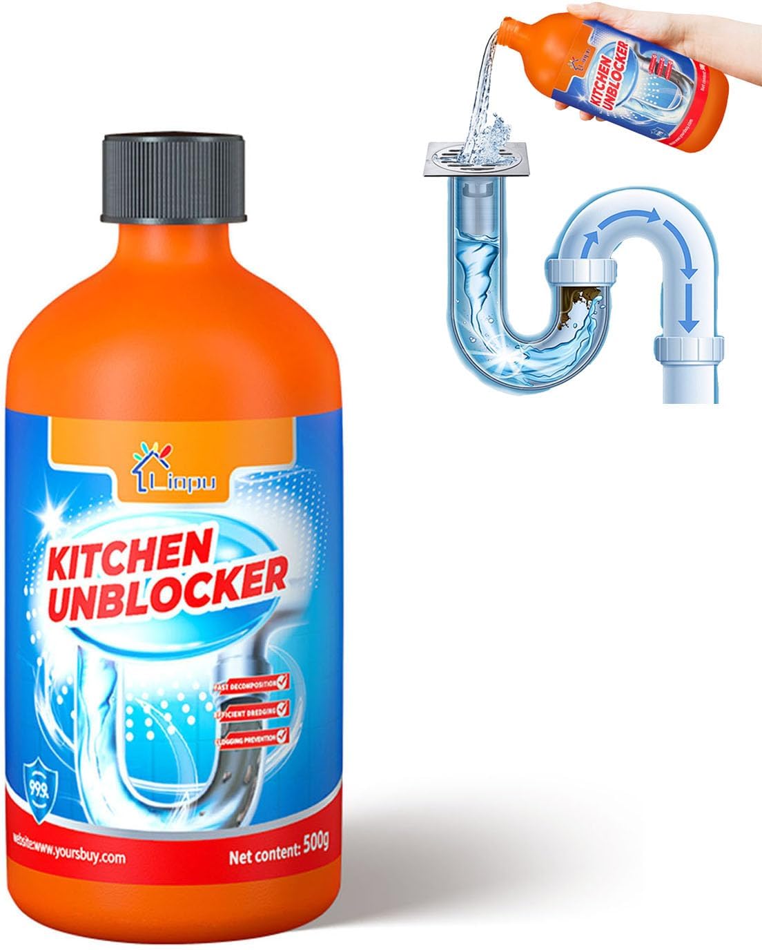 Liapu Liquid Plumber Drain Cleaner, Drain Clog Remover, Kitchen Strength Hair Eliminator Gel Clog Remover Bathroom Cleaning Supplies for All Septic Systems And Pipes, 16 Ounce