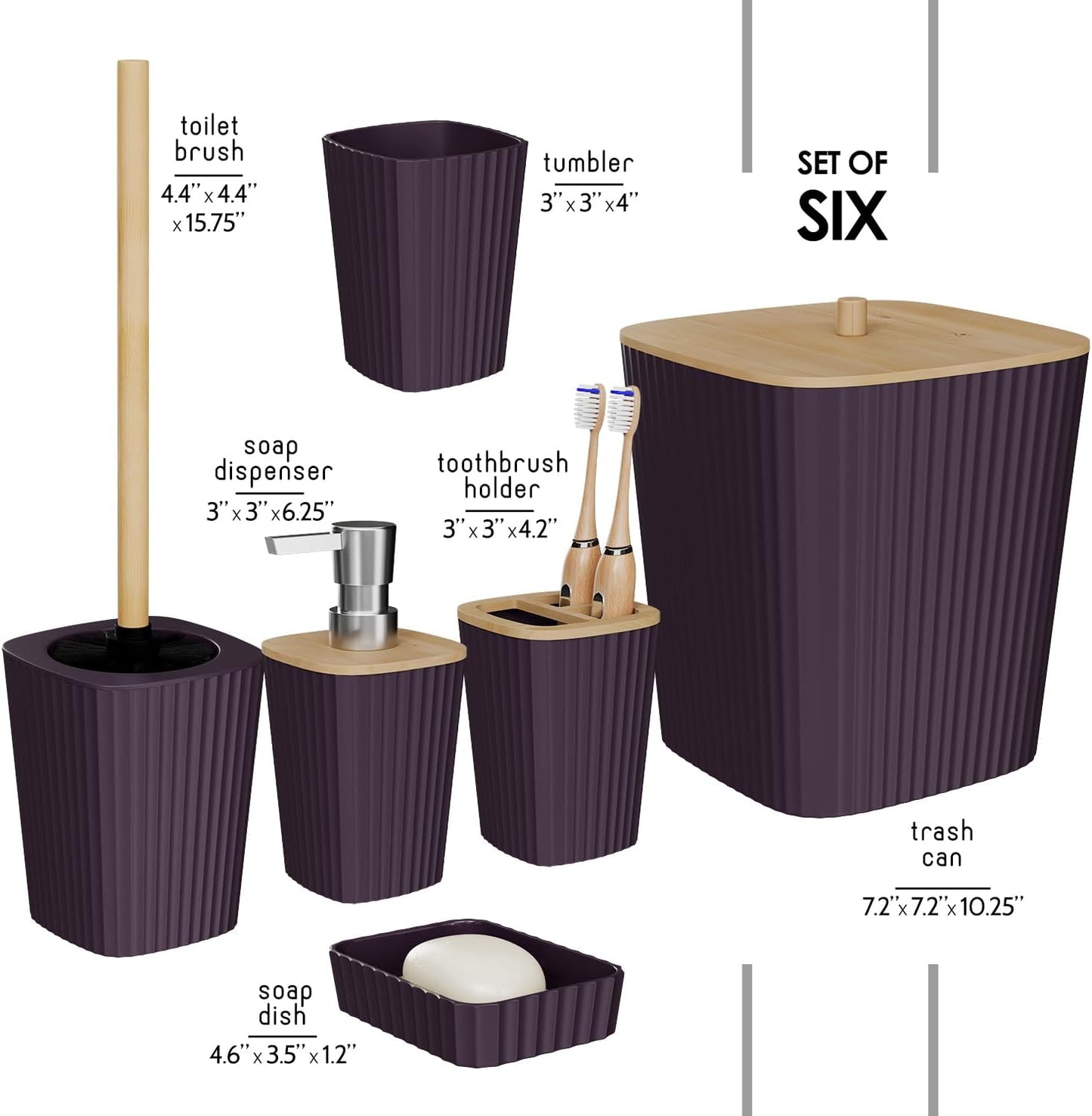 Clara Clark Bathroom Set - Sage Green Bathroom Accessories Set, 6PC Bathroom Accessory Set, Bathroom Sets with Toilet Brush, Trash Can & Soap Dispenser