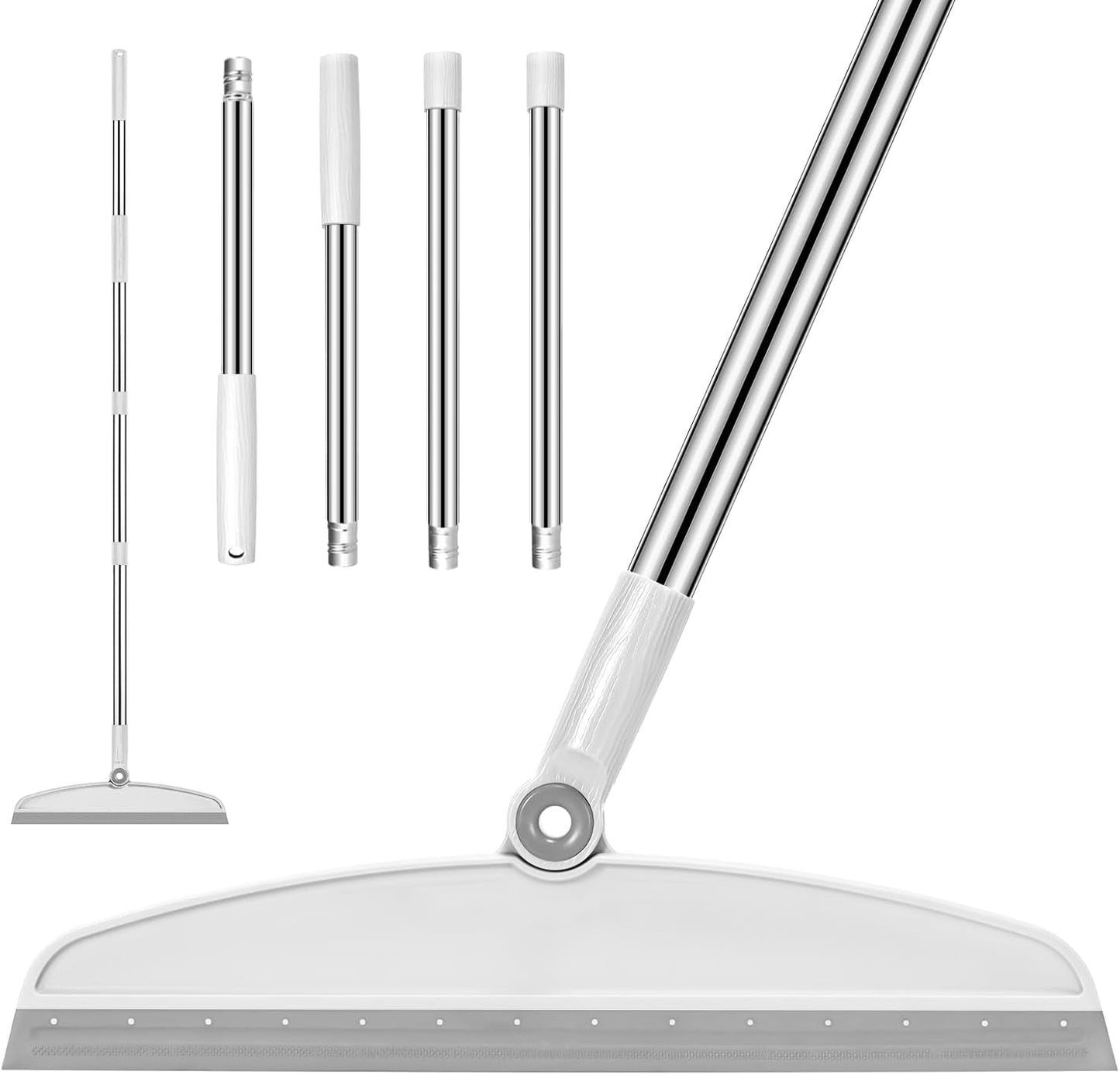 Multifunction Silicone Broom, 54 Inch Long Handle Silicone Floor Squeegee Broom, Sweep and Scrape 2 in 1 Household Cleaning Broom for Floor, Bathrooms, Kitchens, Showers, Tile, Pet Hair, Glass, White