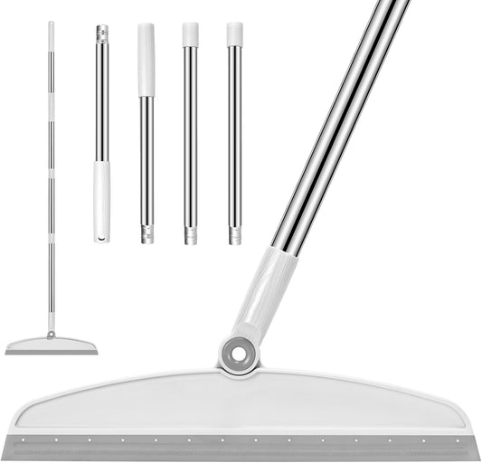 Multifunction Silicone Broom, 54 Inch Long Handle Silicone Floor Squeegee Broom, Sweep and Scrape 2 in 1 Household Cleaning Broom for Floor, Bathrooms, Kitchens, Showers, Tile, Pet Hair, Glass, White