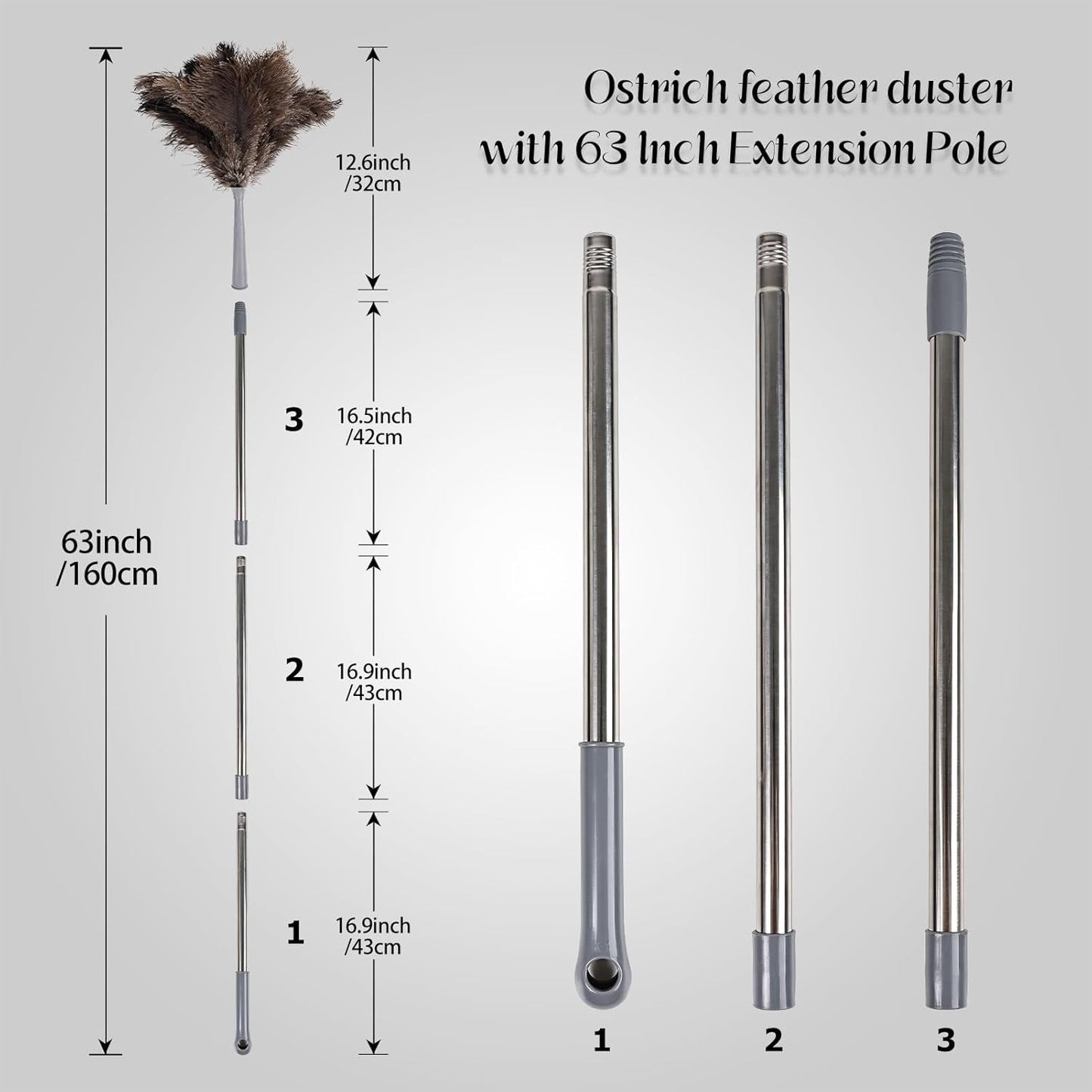Lambswool Extendable Mini Duster 14-34 Inch Stainless Steel Extension Telescoping Pole Wool Dusters for Cleaning Ceiling Fans Window Blinds Car Interiors Furniture Dusting