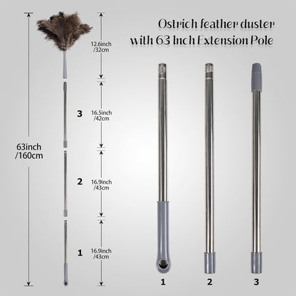 Lambswool Extendable Mini Duster 14-34 Inch Stainless Steel Extension Telescoping Pole Wool Dusters for Cleaning Ceiling Fans Window Blinds Car Interiors Furniture Dusting