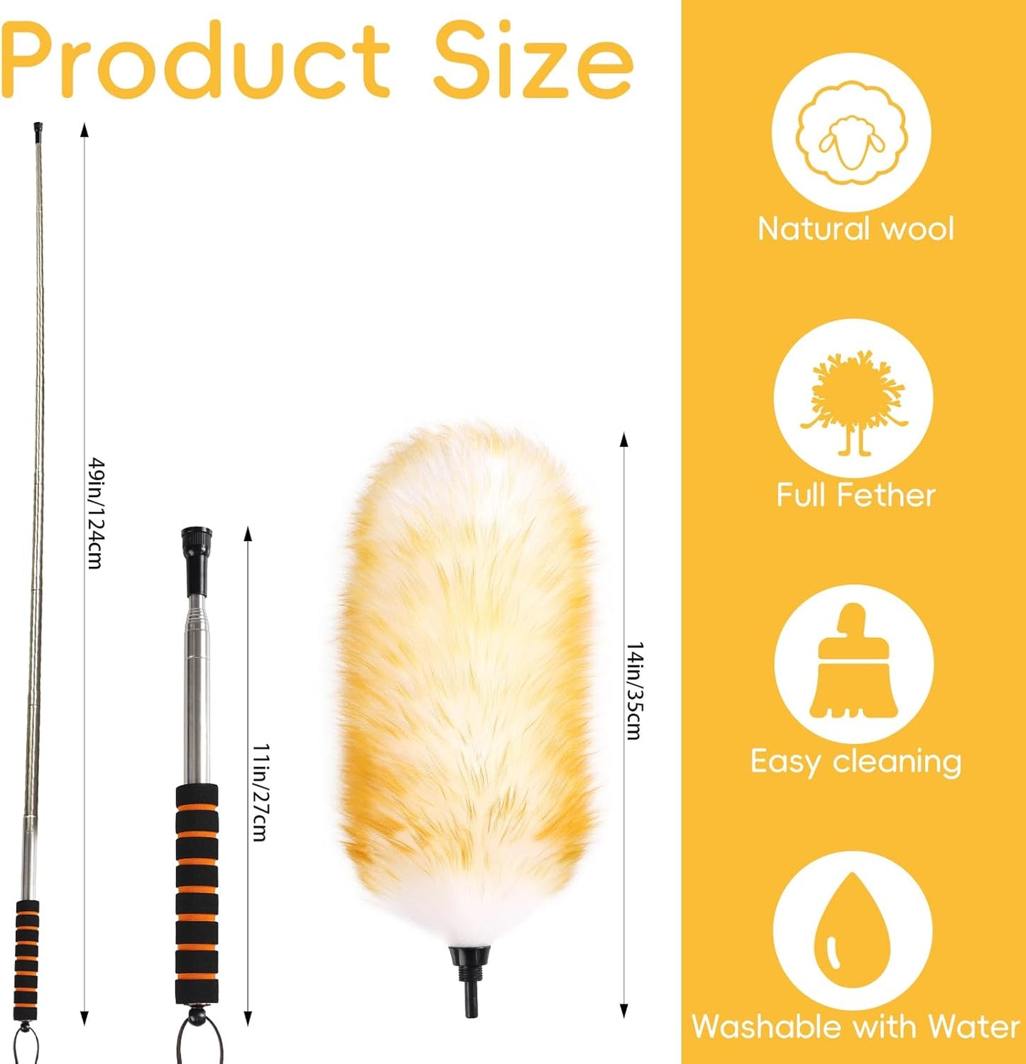 Lambswool Extendable Mini Duster 14-34 Inch Stainless Steel Extension Telescoping Pole Wool Dusters for Cleaning Ceiling Fans Window Blinds Car Interiors Furniture Dusting