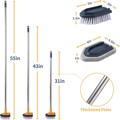 BOOMJOY Tub Scrubber with Long Handle, 58" Extendable 3 in 1 Tub Cleaner Brush with Long Handle, No Scratch Shower Cleaning Brush for Bathtub, Bathroom Ceilings, Toilet, Kitchen, Floor