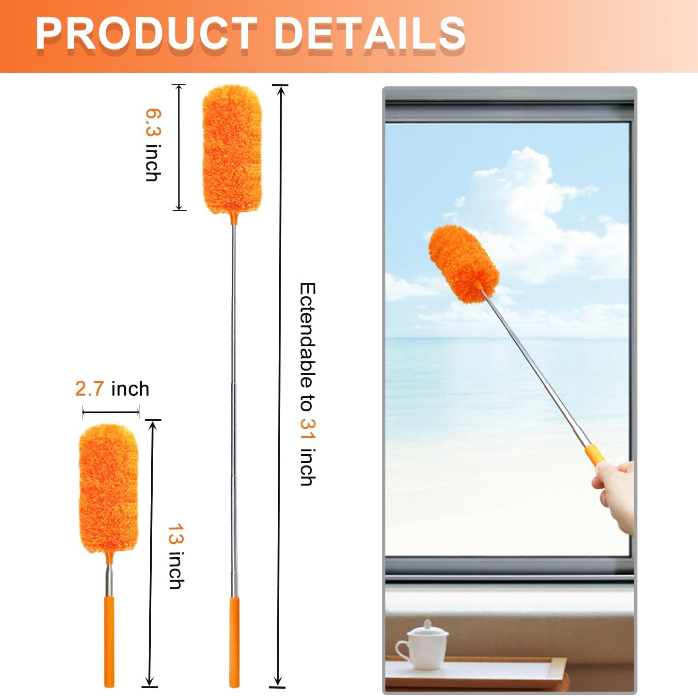 4 Pcs Washable Microfiber Feather Duster, with Extendable Pole and Bendable Head, Microfibre Cleaning Tool for Cleaning Office, Car, Computer, Furniture, Sofa, Blue,green,orange,red