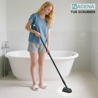 nacena Shower Scrubber with Long Handle, 3 in 1 Tile Tub Scrubber Brush with 3 Detachable Cleaning Heads Adjustable Handle Shower Cleaner Brush for Bathroom, Kitchen, Toilet, Wall, Sink, Blue White