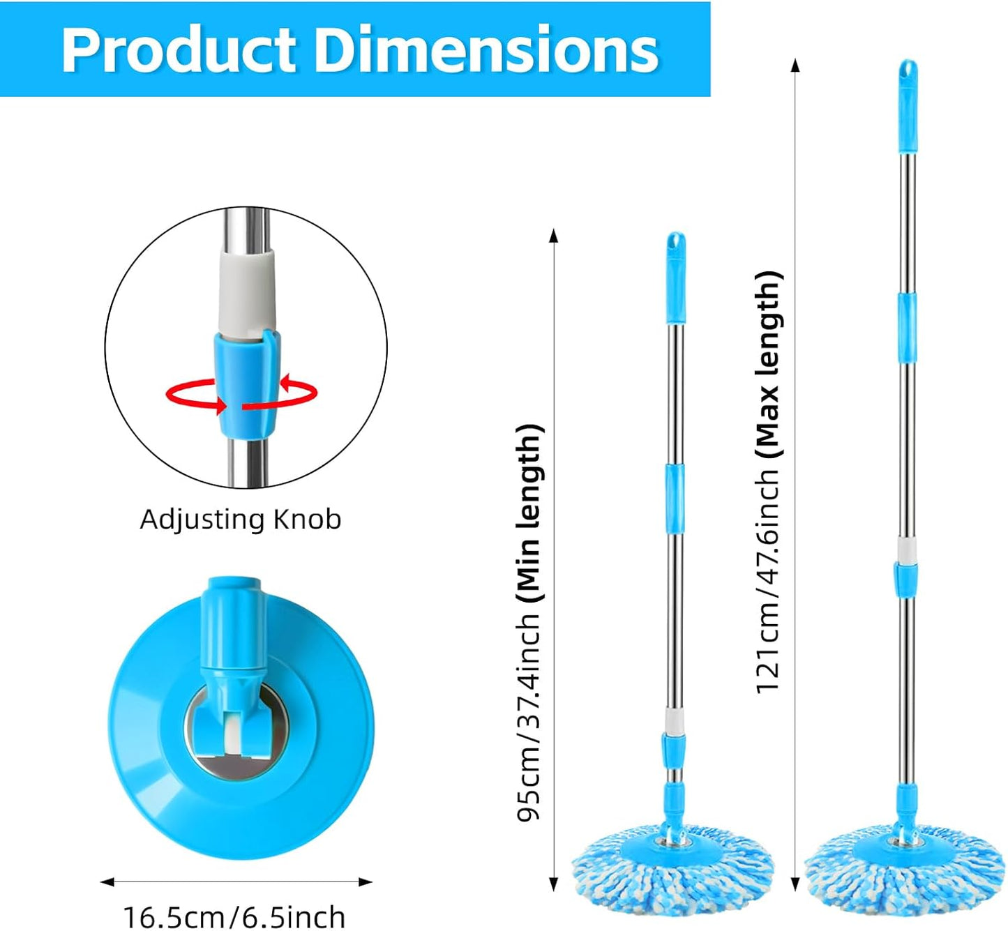 Spin Mop Replacement Handle, 47.6-inch 360 Degrees Rotating Telescopic Replacement Mop Stick with a Robust Stainless Steel Disc for Spin Mop Bucket Cleaning System (Stainless Steel Disc,Purple)