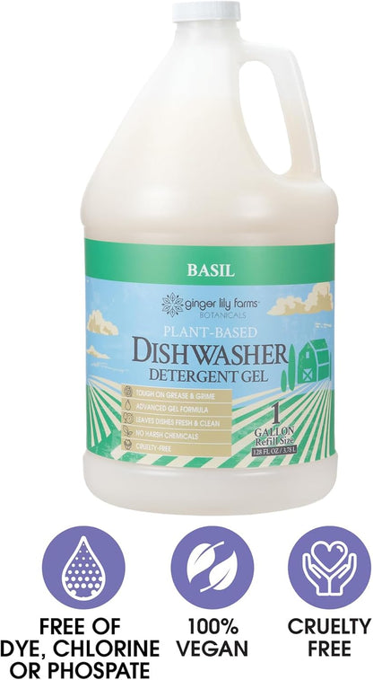 Ginger Lily Farms Botanicals Plant-Based Dishwasher Detergent Gel, 100% Vegan & Cruelty-Free, Fragrance-Free, 1 Gallon Refill (Pack of 4)