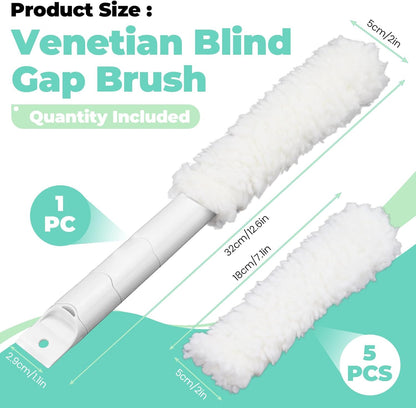 Blind Cleaner Duster Tool with 6 Refills, 5 in 1 Washable Microfiber Fan Cleaning Brush Reusable Feather Duster for Window Blind, Ceiling Fan, Crevice, Track, Gap