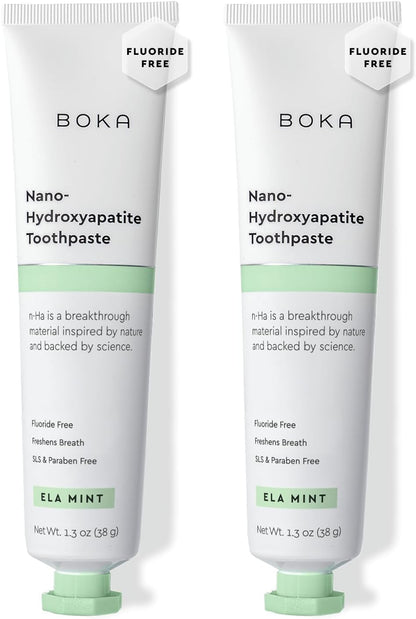 Boka Fluoride Free Toothpaste, Nano Hydroxyapatite Toothpaste, Appropriate for Sensitive Teeth, for Adult, Kids Oral Care - Whitening* Refresh Mint, 1.3 Fl Oz 2Pk US Manufactured