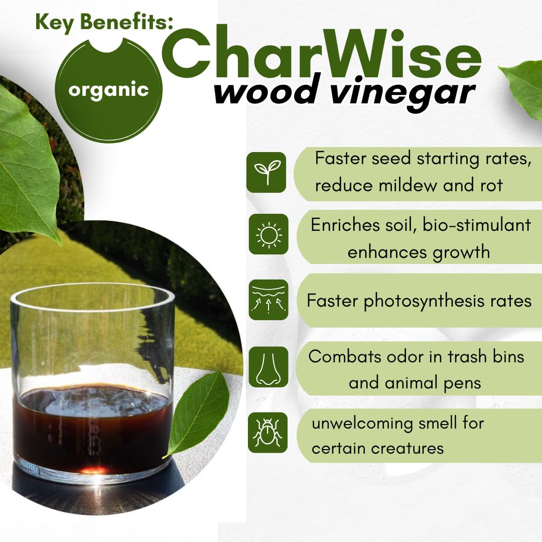 VermisTerra CharWise - 8 oz Wood Vinegar Biostimulant - Seed Germination, Enriches Soil, Growth Enhancer, Combats Odor, Animal Care - pyroligneous Acid, Natural byproduct of biochar
