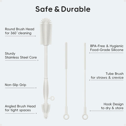 Reusable Silicone Straw Cleaner Brush Set, 2-Pack Extra Long Straw Cleaning Brush for Metal Glass Water Bottle Drinking Straws, Flexible&Bendable Design, Dishwasher Safe, 6mm & 8mm Diameter