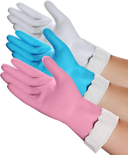 HSL Household Cleaning Gloves - 2 Pairs Reusable Kitchen Dishwashing Gloves with Latex Free, Cotton lining, Waterproof, Non-Slip, Ideal for Dishes, Household Chores, and Gardening (Medium)