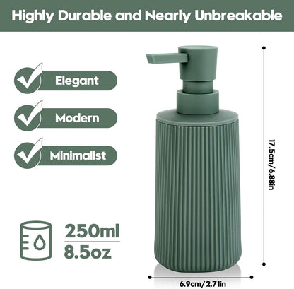 Small Soap Dispenser for Bathroom and Kitchen, Modern Farmhouse Striped Style Plastic Hand Soap Dish Soap Dispenser with Pump Matte Black