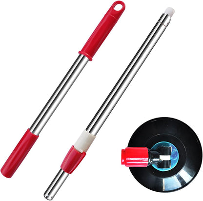 Spin Mop Replacement Mop Handle, 49-inch 360 Degrees Rotating Telescopic Replacement Mop Stick with Stainless Steel Disc for Spin Mop Bucket Cleaning System (Stainless Steel Disc, Red)