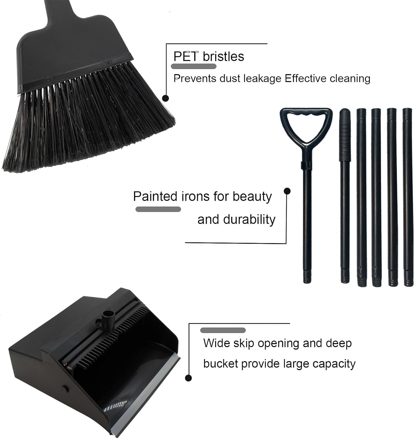 Broom with Dustpan Combo Set Outdoor Upright Dustpan and Broom Set with Long Handle Angle Broom and Dustpan Set for Garage Patio Courtyad Lobby Lawn Home Kitchen Ofiice
