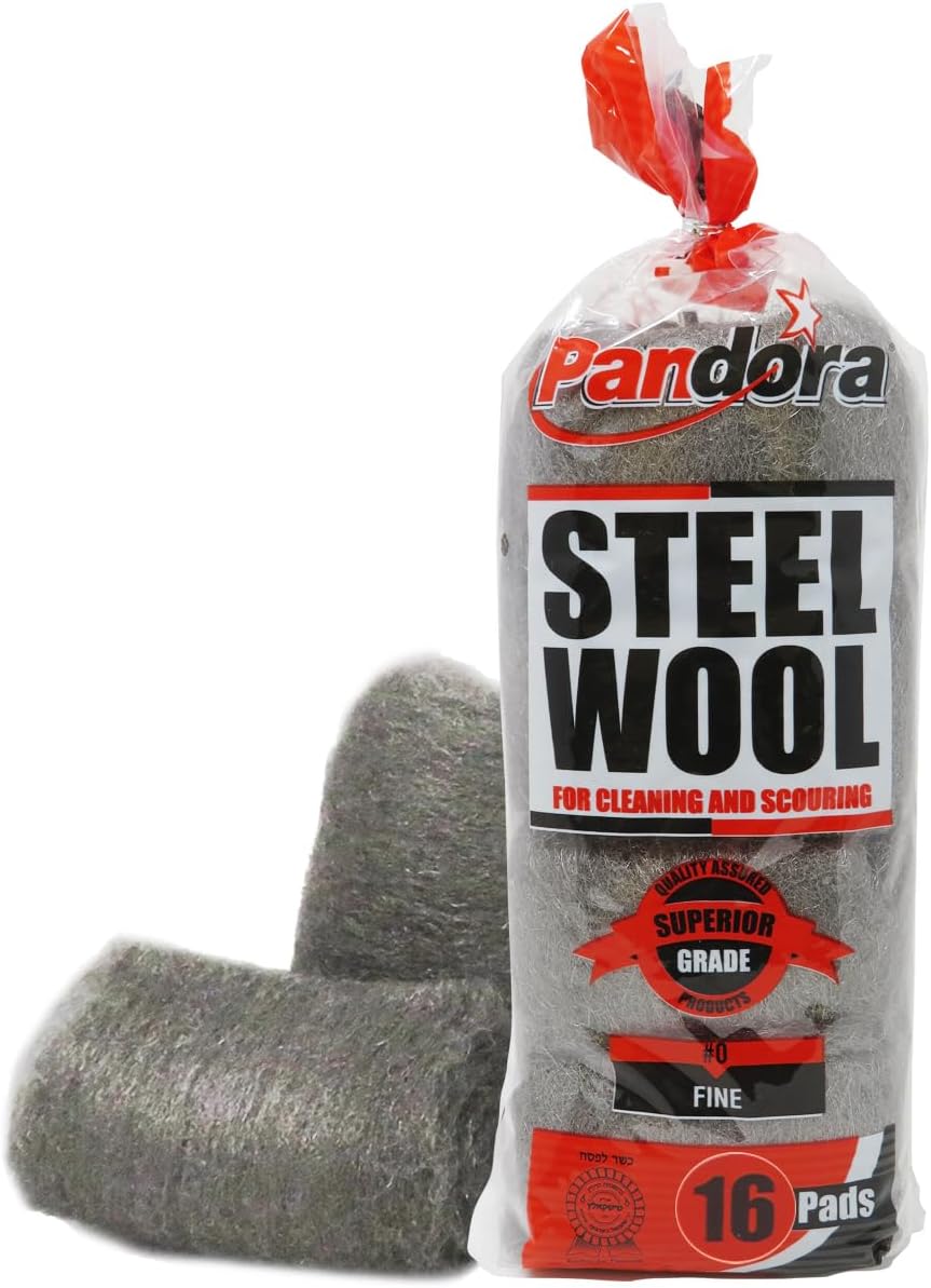 Pandora Steel Wool #2 – Coarse Grade, 16 Pads for Cleaning and Removing - Quality Metal Strands - Ideal to Remove Floor Scuff Marks and Old Wax