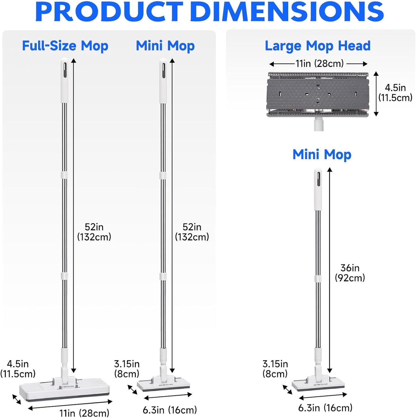 New 2-in-1 Push Clamp Lazy Mop – Hands Free Flat Mops, Swiffer Mops Alternative, Compatible with Most Pads Adjustable Handle, Perfect for Homes with Kids & Pets (Large Flat Mop)