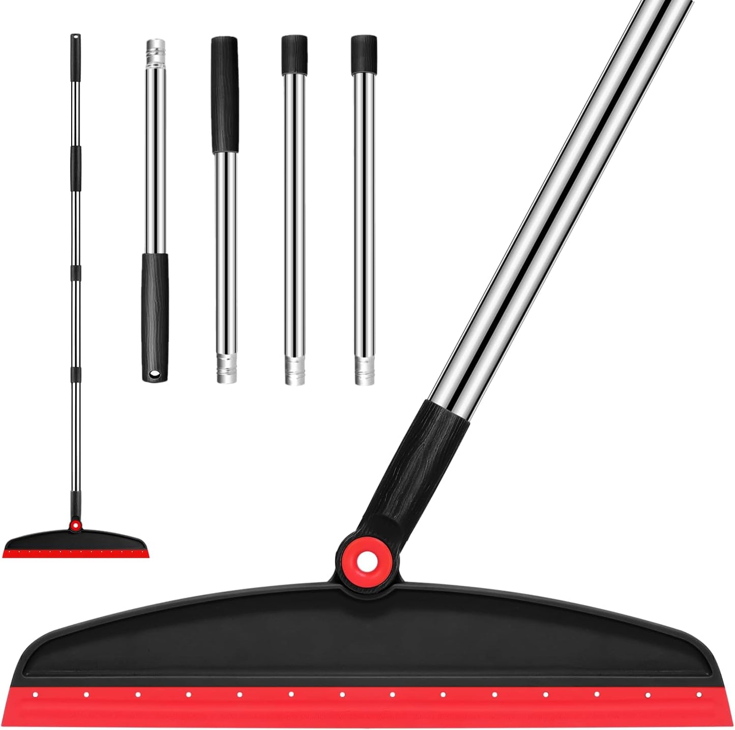 Multifunction Silicone Broom, 54 Inch Long Handle Silicone Floor Squeegee Broom, Sweep and Scrape 2 in 1 Household Cleaning Rubber Broom for Floor, Bathrooms, Kitchens, Showers, Tile, Pet Hair, Glass