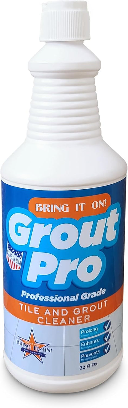 Bring It On Grout Cleaner Pro with Grout Cleaning Brush – 32Fl Oz Grout Cleaner for Shower Tile Includes 8-inch Heavy-Duty Grout and Tile Cleaner Brush – Effectively Removes Mineral Deposits