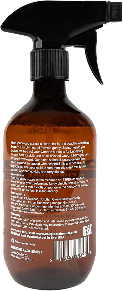 Wood Love® – Wood Furniture Cleaner Spray – Daily Wood Cleaner for Tables, Cabinets & Home Surfaces – 99% Plant-Based, Safe for All Finished Wood – Gentle Light Conditioning – 16oz, Made in USA