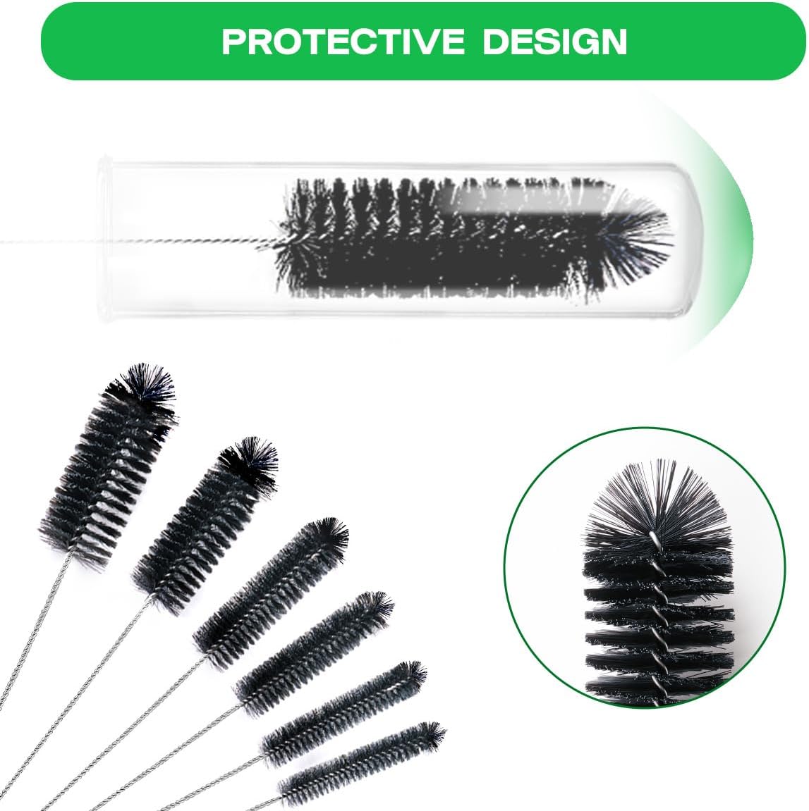 Brush Family Straw Cleaner Brush Set,6 Piece 12" Long Pipe Tube Bottle Brushes for Cleaning Narrow Neck Bottles,Coffee Maker,Glass Cups
