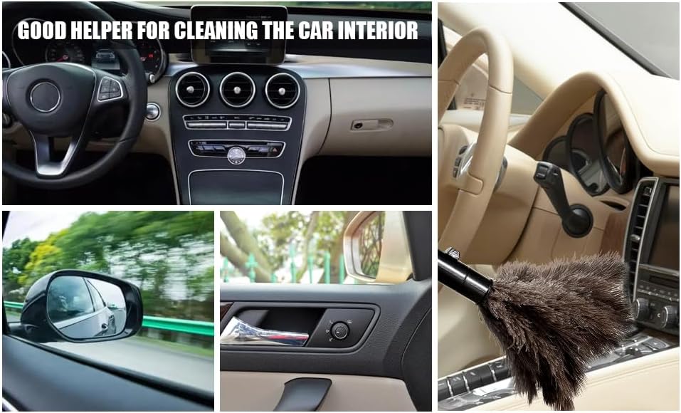 Retractable Ostrich Feather Duster for Cleaning, Fluffy and Natural Feather Duster with Retractable Handle， Reusable Eco-Friendly Handheld Cleaning Supplies (15 inch)