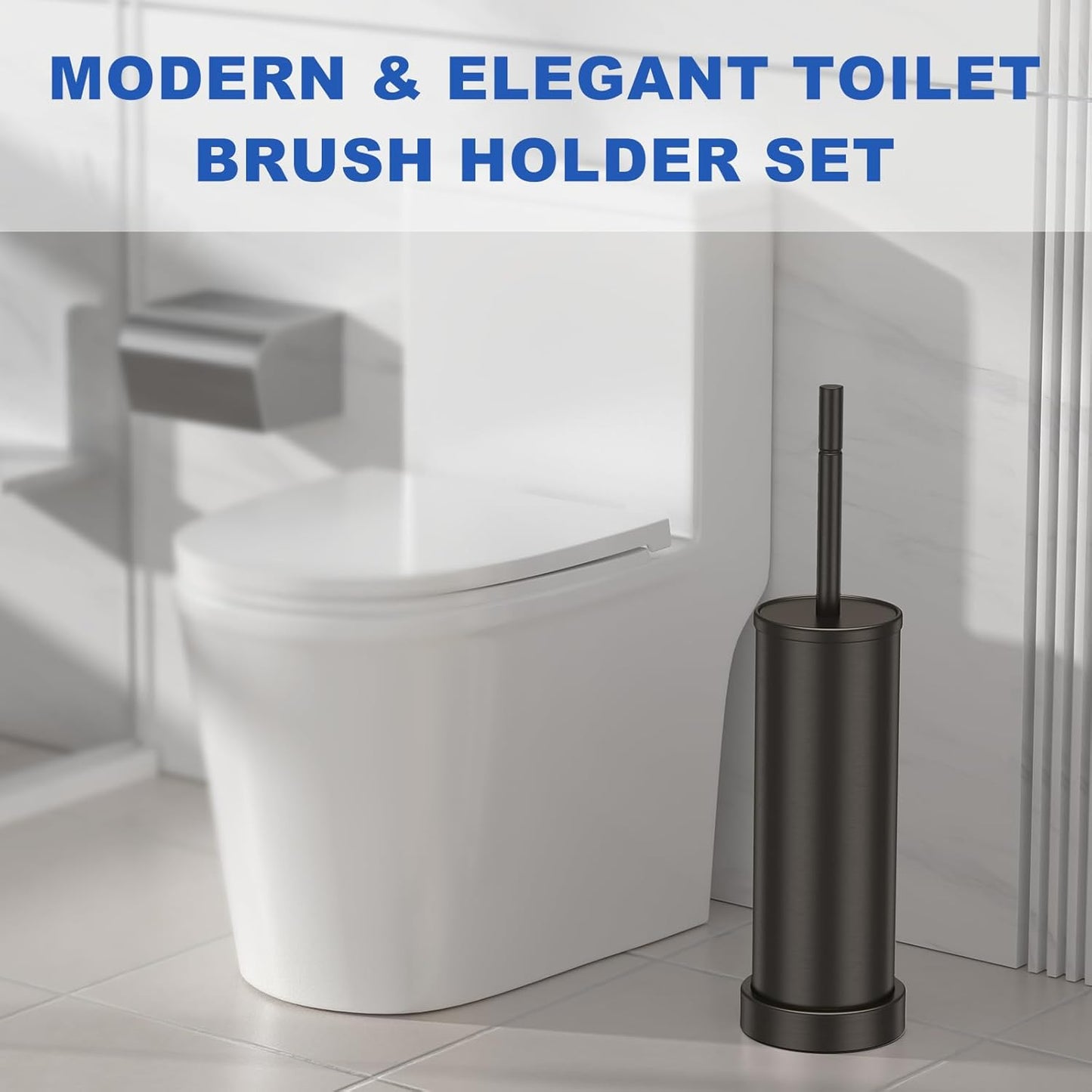 Toilet Brush and Holder Set: 304 Stainless Steel Heavy Duty Toilet Bowl Brush and Holder with Removable Inner Bowl and Splash Protection, Modern Long Handle Bathroom Cleaning Tool
