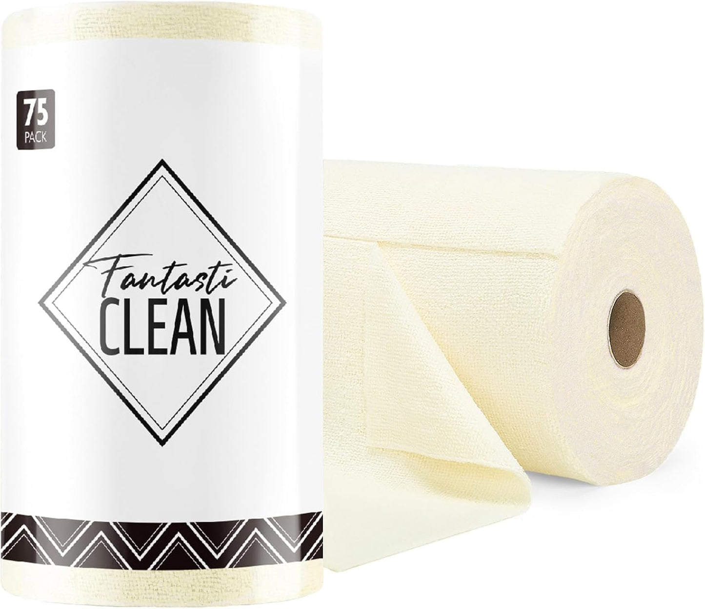 Fantasticlean Microfiber Cleaning Cloth Roll -75 Pack, Tear Away Microfiber Towels, 12" x 12", Reusable, Washable, Scratch Free, Ultra Absorbent Dishcloth for All-Around Cleaning Supplies (White)