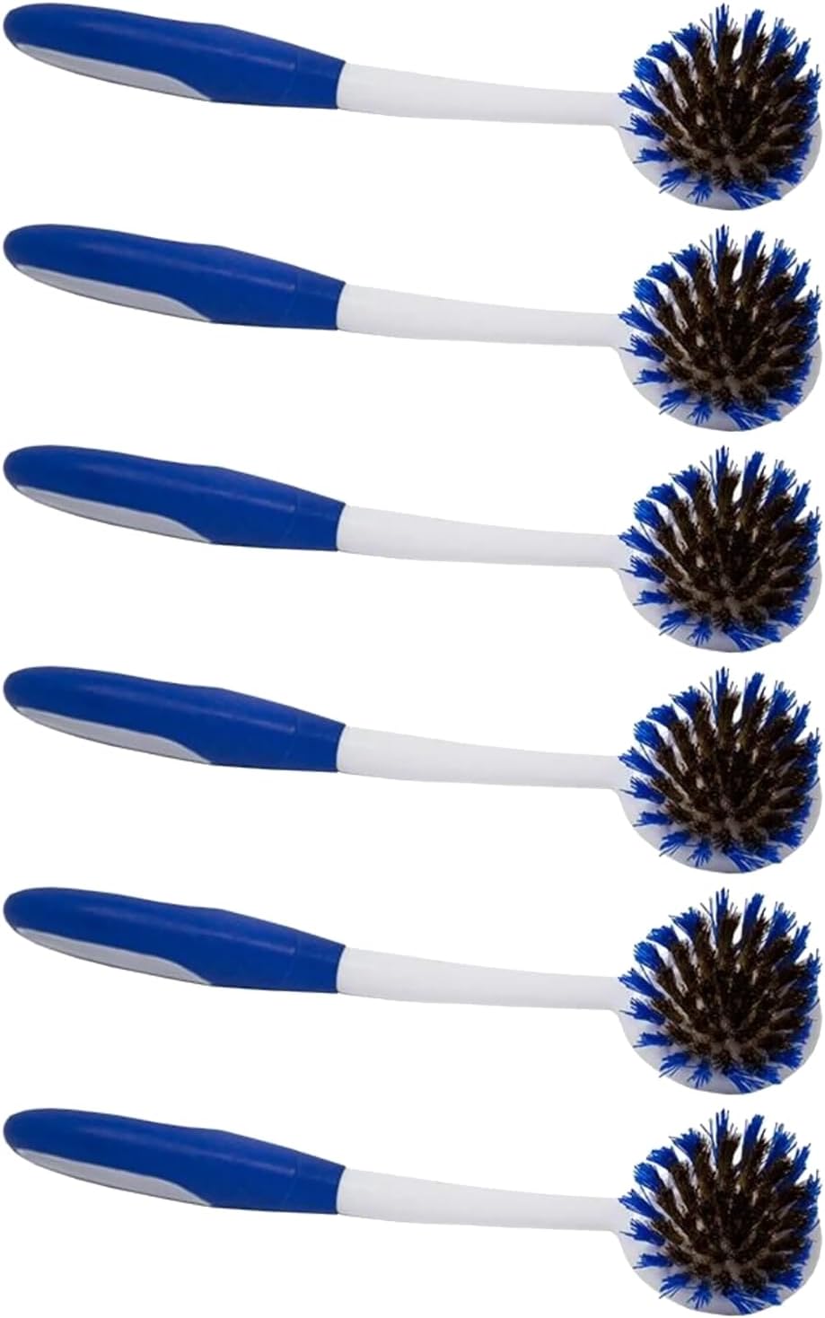 Dish Brush Scrubber for Kitchen, 2 Pack, by LOLA, Has Stiff Bristles & Food Scraper, Comfort No-Slip Grip Handle, Safe for Non-Stick & Coated Cookware