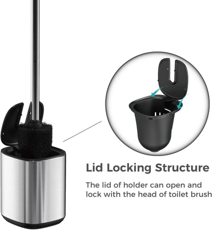 Toilet Brush and Holder Set Toilet Bowl Brush Stainless Steel Automatic Open lid Toilet Bowl Cleaner Brush Set Toilet Scrubber Kit Toilet Cleaning Brush for Bathroom