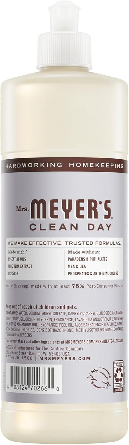 MRS. MEYER'S CLEAN DAY Liquid Dish Soap, Cruelty Free Formula, Lavender Scent, 16 oz